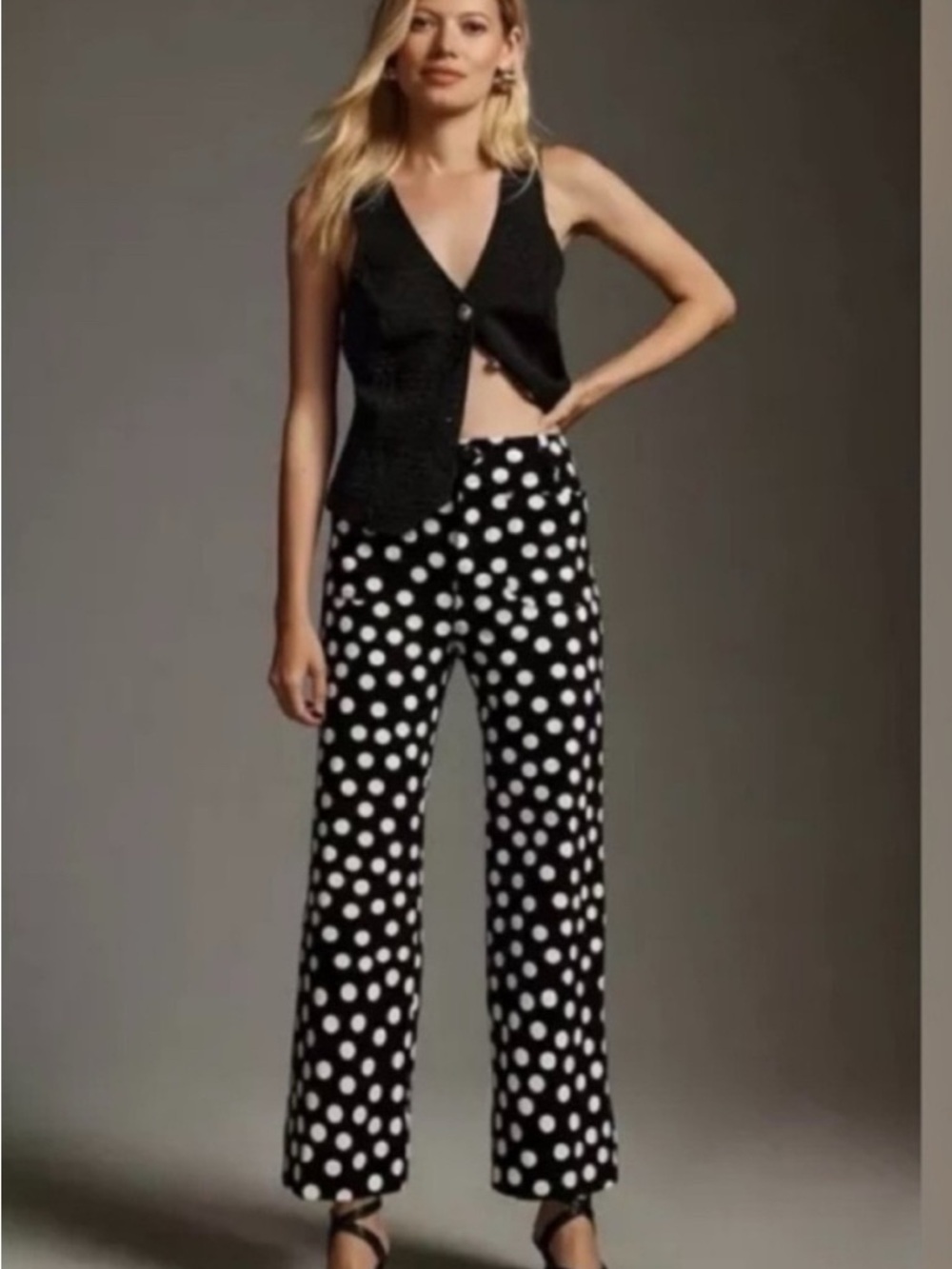 Anthropologie Black & White Polka Dot Wide-Leg Pants. Maeve by Anthropologie.